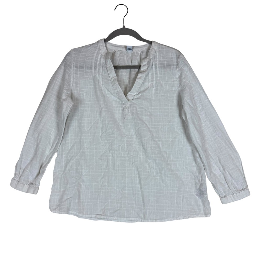 Old Navy Top Womens M White 100% Cotton V Neck Long Sleeve Spring Blouse